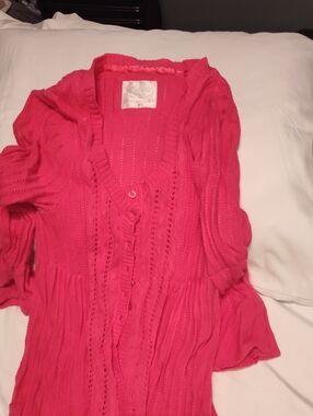 Justice Hot Pink Open-Knit Button Cardigan